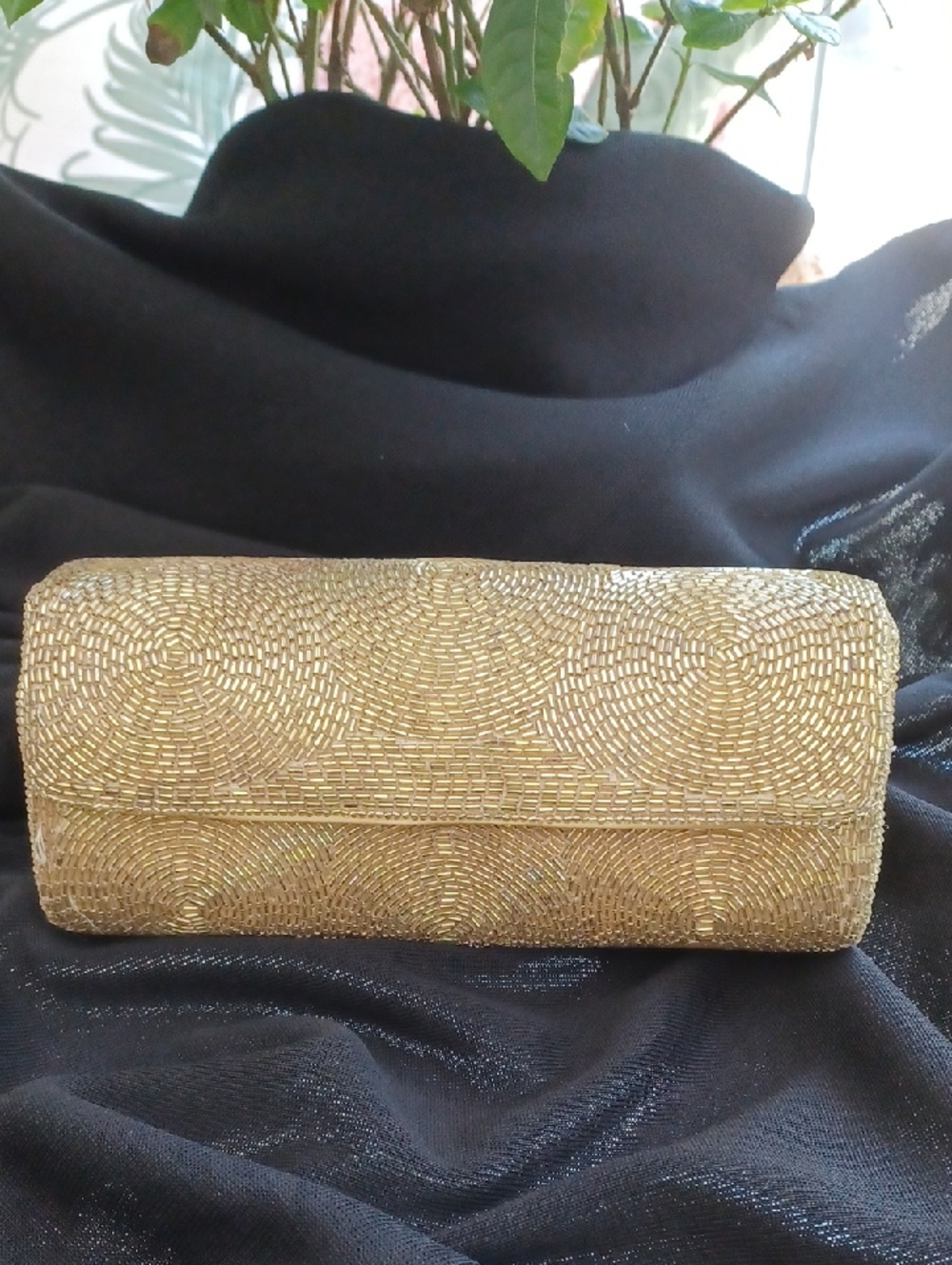 Vintage Richere Gold Beaded Evening Clutch By Walborg Japan Circa 1960